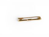 a close up of a gold safety pin on a white background
