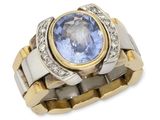 une image d'une bague sertie d'une pierre de Tanzanie entourée de diamants