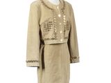 an image of a woman ' s beige dress and jacket on a mannequin mannequin mannequin mannequin mannequin mannequin mann