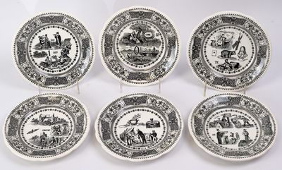 GIEN, 6 assiettes en faïence à décor de rébus