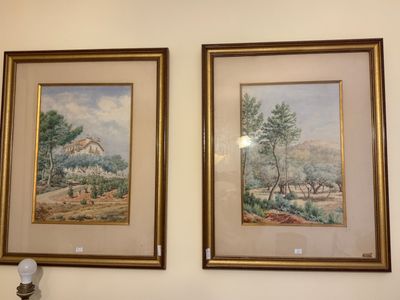 deux tableaux encadrés représentant une scène de vie à la ferme, accrochés au mur
