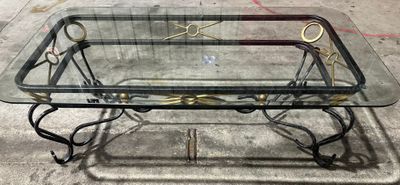 *TABLE BASSE En fer peint noir et doré - Photo 1