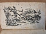 a black and white drawing of a man with a bow and arrow