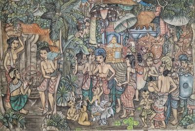 Wayan URIP (né en 1957) Scène de marché TOILE