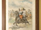 painting of a man riding a horse with a sword in his hand