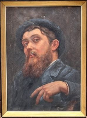 painting of a man with a beard and a beret in a gold frame