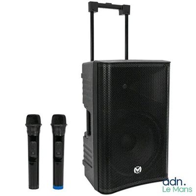 a pair of microphones and a speaker on a white background
