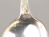 a silver spoon that is sitting on a table