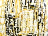 tableau représentant une composition abstraite jaune et noire sur fond blanc