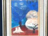 a painting of a cat and a dog on a easel