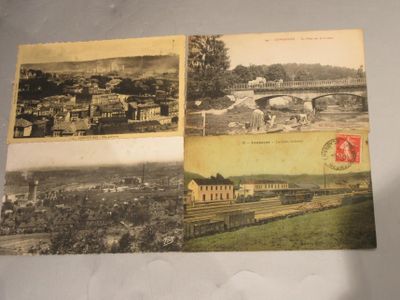 une vieille carte postale représentant une ville avec un pont au-dessus d'une rivière