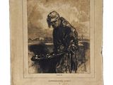 un vieux livre sur lequel figure le dessin d'un homme debout sur un bateau