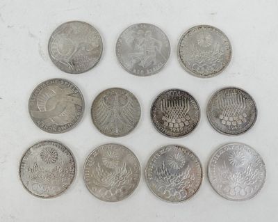 six different types of coins on a white surface
