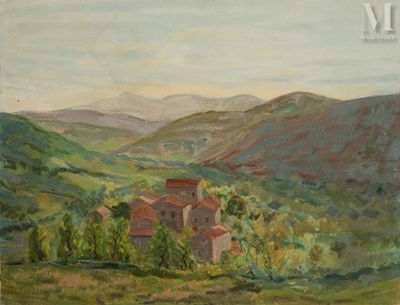 une image représentant un tableau d'un petit village de montagne