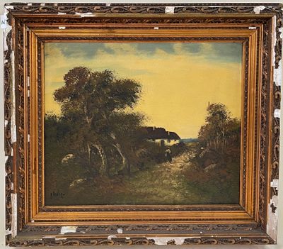 L. HENRY. Vue d'un chemin. Huile sur toile.