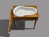 a small wooden table with a bowl on it