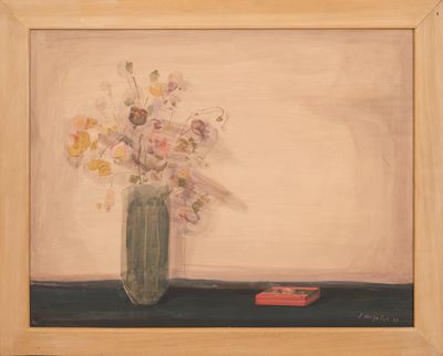une peinture de fleurs dans un vase sur une table