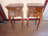 pair of antique french bedside tables with marble top and brass hardware