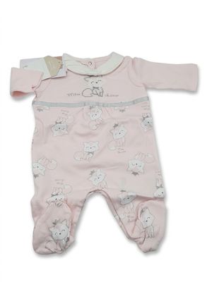 pyjama rose pour petite fille avec un motif de chat blanc