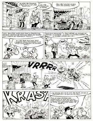 a black and white comic strip with a cartoon of a man in a suit and tie