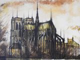 a painting of a large building in the middle of a field