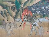 a picture of a painting of a man on a horse being chased by a demon