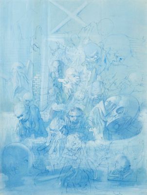 an image of a drawing of a group of people sitting on a couch
