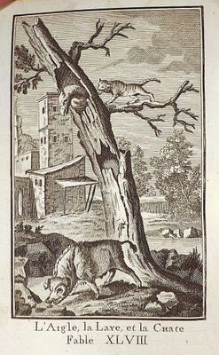 an old book with a picture of a cat and a dog on it