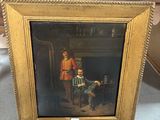 an old painting of a man and a child in a room