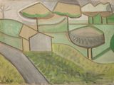 dessin représentant un tableau représentant un paysage avec une route et un arbre