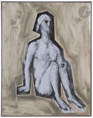 an image of a painting of a man sitting on the ground