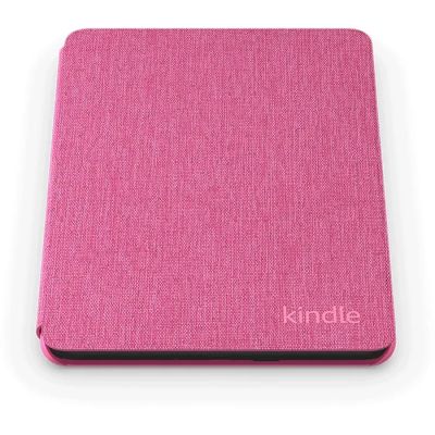 un étui rose pour Kindle posé sur une surface blanche