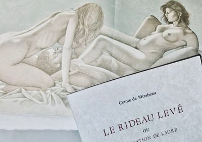 un dessin représentant deux femmes nues allongées sur un lit