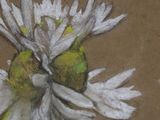 a picture of a painting of a white flower on a brown background