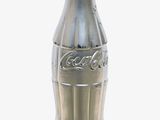 a silver coke bottle with a red top on a white background