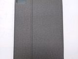 a close up of the back of a gray ipad case on a white surface