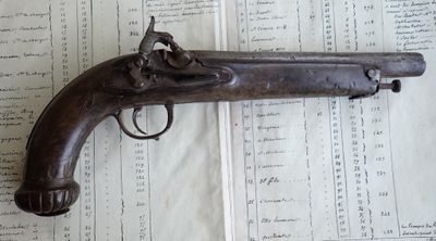 un pistolet posé sur une feuille de papier