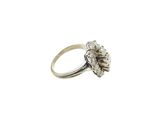 a close up of a diamond ring on a white background