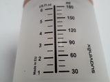 a close up of a baby bottle with a thermometer on it