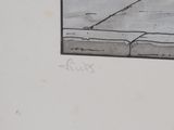 a drawing of a man fishing on the beach