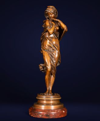 Sculpture de dame Art Nouveau en bronze, vers 1900