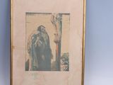 painting of a man with a long beard in a gold frame on a blue wall