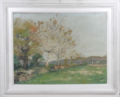 une image d'une peinture représentant un arbre dans un champ
