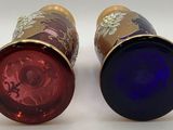 pair of antique glass vases with gold and red decoration