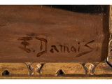 a close up of a painting of a person with a name written on it