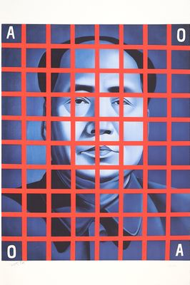 an image of a painting of a man with a checkered pattern on it