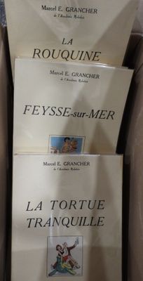 plusieurs livres sont empilés dans une boîte