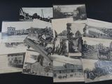 several old black and white photographs of people and buildings