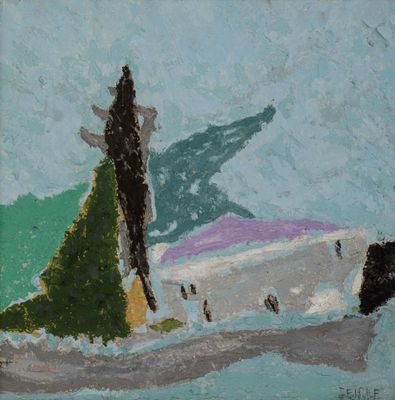 une peinture à l'huile représentant une personne sur un bateau au milieu de l'eau