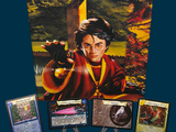 un jeu de cartes Harry Potter sur fond bleu